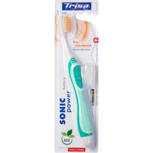 Periuta de dinti electrica Trisa Sonic Power Battery ProInterdental S, 22000 vibratii/min, 1 x baterie AAA, Cod 661945 Verde