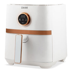 Friteuza cu aer cald ZASS ZAF 02, Capacitate de 5l, 8 programe presetate, Vas cu tava detasabila, Antiaderenta, 1450W, Alb