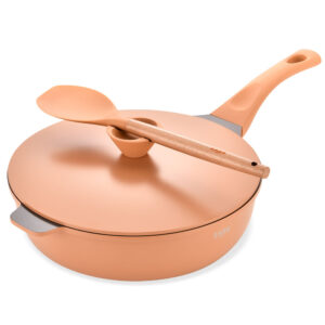 Set tigaie multifunctionala din aluminiu turnat sub presiune 4 piese ZASS Gourmet ZG-ACS 07, Ultra antiaderenta, Acoperire ceramica, Cu capac si sita aburi, Culoare Terracotta