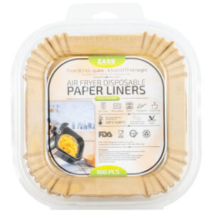 Set 100 buc Hartie de copt pentru airfryer ZASS ZPL 03, 17 cm, forma patrata, Maro
