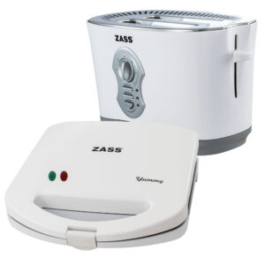 Pachet prajitor de paine Zass ZST 05, 800W, 2 felii, Tavita frimituri cu Sandwich-maker Zass ZSM 01, 750W, Alb