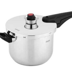 Oala sub presiune din otel inoxidabil cu sistem dublu de siguranta ZASS Gourmet ZG-SSPC 01, 22x16.5cm/6.0L,80Kpa (0,8 bari), Baza de 5.5 cm, Otel inoxidabil, Manere termorezistente din bachelita, Compatibila cu multiple surse de incalzire, Argintiu