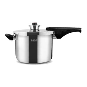 Oala sub presiune din otel inoxidabil cu sistem dublu de siguranta ZASS Gourmet ZG-SSPC 01, 22x16.5cm/6.0L,80Kpa (0,8 bari), Baza de 5.5 cm, Otel inoxidabil, Manere termorezistente din bachelita, Compatibila cu multiple surse de incalzire, Argintiu