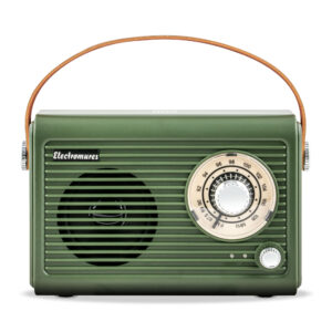 Radio retro cu difuzor Bluetooth Electromures EM 1005, 5V, Baterie incorporata 1500 mAh, Autonomie 6 h, Port USB, Port mini jack, Antena telescopica, Verde