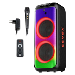 Boxa portabila Bluetooth cu microfon si telecomanda Electromures EM 1008, 40 W, Baterie reincarcabila incorporata 3600 mAh, Autonomie 6 h, Port USB, Port mini jack, Functie radio, LED, Negru