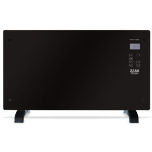 Convector electric de podea Zass ZKG 01, 2000 W, Suprafata de sticla, Touch screen, Afisaj LCD, 3 functii, Montare pe perete, Negru