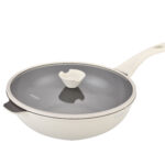 Tigaie tip wok din aluminiu turnat sub presiune si acoperire ceramica ZG-ACS 08 CREM