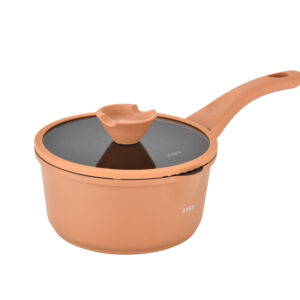 Tigaie pentru sos din aluminiu turnat sub presiune si acoperire ceramica cu capac din sticla 18 cm ZG-ACS 13 TERRACOTTA