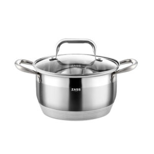 Oala din inox Zass Gourmet ZG-SC 01-26 cu capac, Capacitate 10 L, Otel inoxidabil 304, Capac transparent din sticla, Baza multistrat, Argintiu