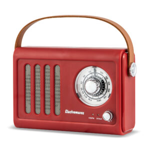 Radio retro cu difuzor Bluetooth Electromures EM 1006, 5V, Baterie incorporata 1500 mAh, Autonomie 6 h, Port USB, Port mini jack, Antena telescopica, Scarlet Sage