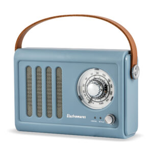 Radio retro cu difuzor Bluetooth Electromures EM 1006, 5V, Baterie incorporata 1500 mAh, Autonomie 6 h, Port USB, Port mini jack, Antena telescopica, Faded Denim