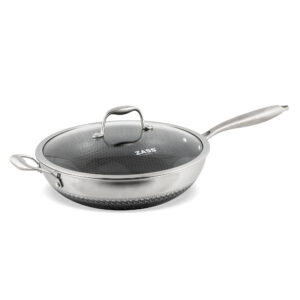 Tigaie profesionala tip wok din inox cu acoperire ceramica tip fagure si capac din sticla ZASS ZG-SSW 01-30