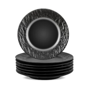 Set 6 farfurii din material ceramic cu textura tip roca ZASS ZG-DS 01 Negru, 6 piese, 27.5 cm, design modern inspirat din natura, minimalist, Culoare Negru