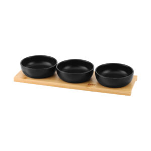 Set boluri servire pe suport de bambus ZASS ZG-SB 05 Negru