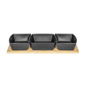Set boluri servire pe suport de bambus ZASS ZG-SB 03 Negru