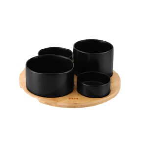 Set boluri servire pe suport de bambus ZASS ZG-SB 02 Negru