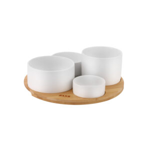 Set boluri servire pe suport de bambus ZASS ZG-SB 02 Alb