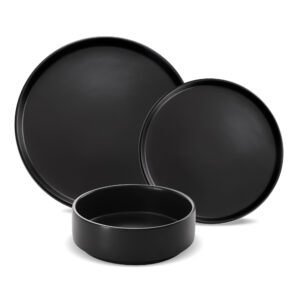 Set vesela din ceramica ZASS ZG-DS 05 Negru, 18 piese, 6 farfurii intinse mari, 6 farfurii intinse mici, 6 boluri, Culoare Negru