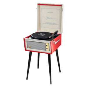 Pick-up portabil cu transmisie prin curea, doza MM si difuzor bluetooth Electromures EM 1025, Rosu