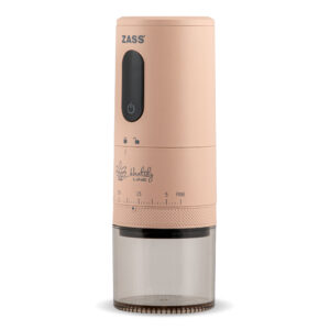 Rasnita de cafea reincarcabila ZASS ZCG 30 Healthy Line, 30w, capacitate 25g boabe de cafea/120ml compartiment pentru pulbere, panou tactil LED, setare grad macinare (38 de setari) cablu de incarcare type-C, portabila pentru calatorii, camping, rulote, terase, birou, culoare roz