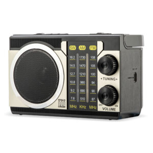 Radio portabil cu difuzor Bluetooth Electromures EM 1043, design vintage, Bluetooth 6.0, USB, slot TF, autonomie pana la 7 ore, lanterna LED, antena telescopica, 16x 8x 10 cm, galben