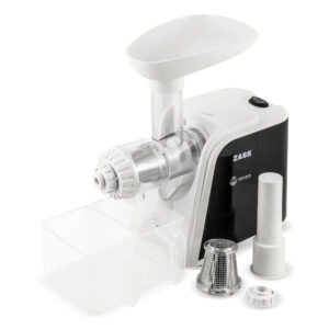 Storcator de rosii si fructe moi Zass ZTJ 01 S, angrenaje partial metalice, 2 site, functie Reverse, 1200 W, include 2 recipiente din plastic, picioruse anti-alunecare